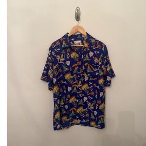 Waikiki Creations Hawaiian Shirt Mens XL Blue Excellent History of the Islands